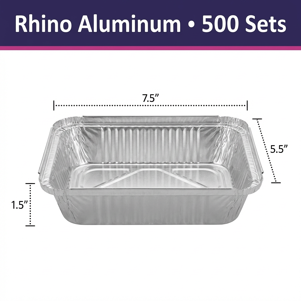 1.5 lb Oblong Aluminum Takeout & Catering Pans – 500 Pack Bulk Disposable Food Containers for Meal Prep, Restaurants & Catering – Rhino Aluminum