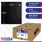 13 Gallon Heavy Duty Kitchen Trash Bags – 2 Mil Thick – 24 x 30 Inch – 200 Count Bulk Garbage Bags for Home, Office & Commercial Use – Ox Plastics