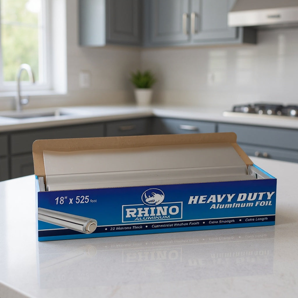 18 Inch Heavy Duty Aluminum Foil Roll – 525 Sq Ft Bulk Thick Kitchen Foil for BBQ, Grilling, Roasting & Food Storage – Extra Wide Commercial Strength – Rhino Aluminum