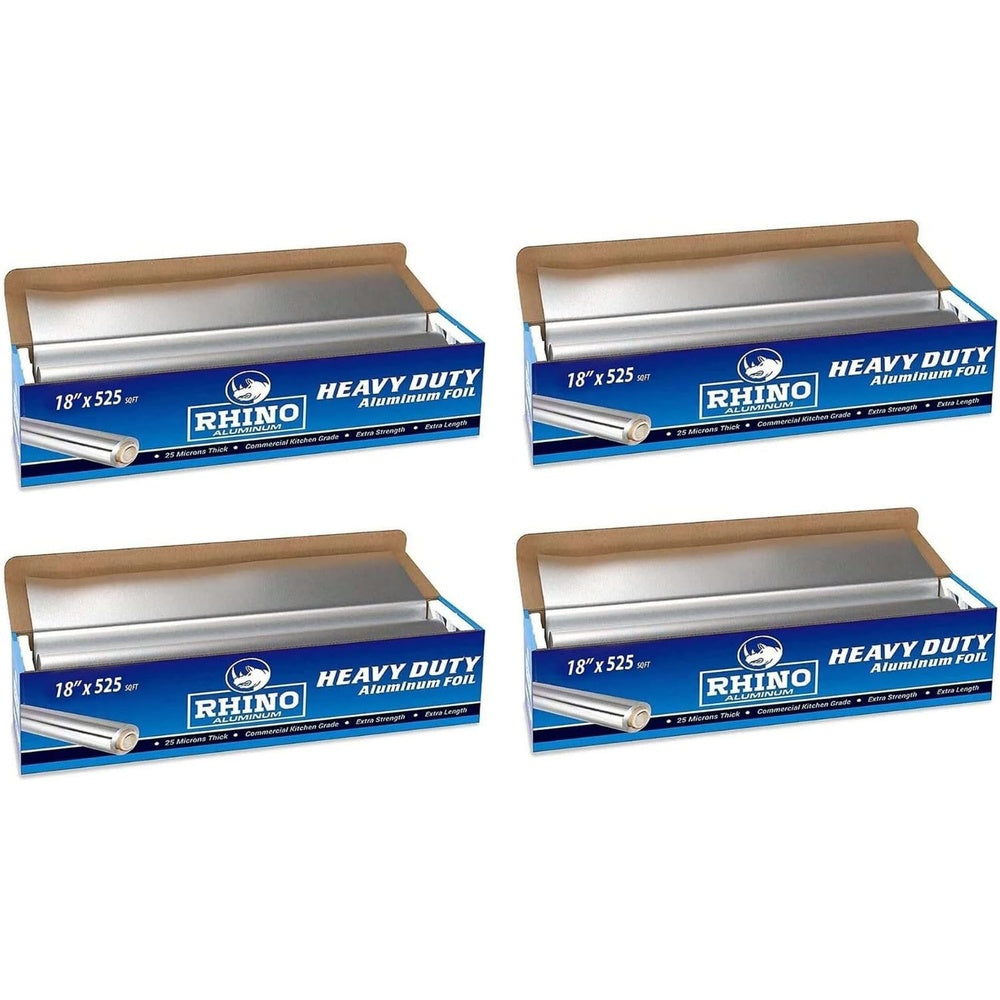 18 Inch Heavy Duty Aluminum Foil Roll – 525 Sq Ft (4 Pack)  Bulk Thick Kitchen Foil for BBQ, Grilling, Roasting & Food Storage – Extra Wide Commercial Strength – Rhino Aluminum