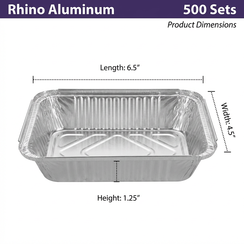 1 lb Oblong Aluminum Takeout Pans – 500 Pack Bulk Disposable Food Containers for Catering, Meal Prep & Takeout – Rhino Aluminum