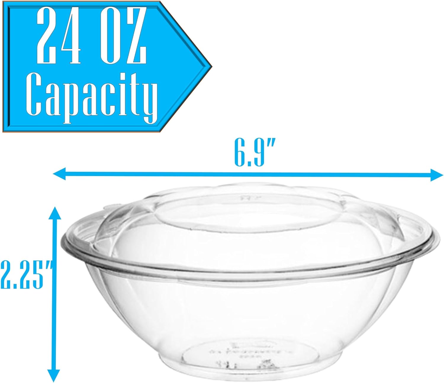 24 oz Clear Salad Bowls with Lids – 150 Count Bulk Disposable Food Containers for Salads, Meal Prep & Takeout – Leak-Resistant & Stackable – Rhino Aluminum