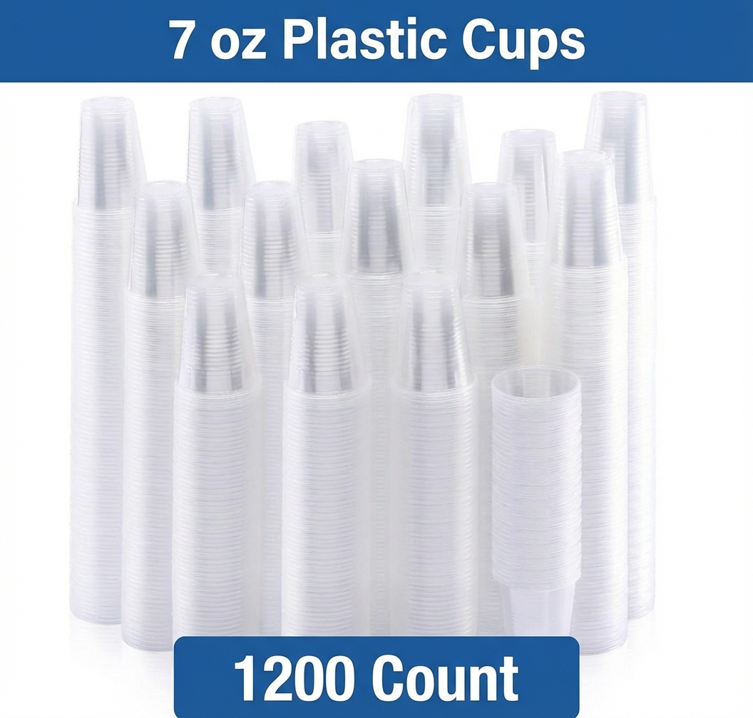 7 oz Translucent Plastic Cups – 1,200 Count Bulk Disposable Drink Cups for Water, Juice & Parties – Durable Lightweight Party Cups – Rhino Aluminum