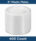 9 Inch Plastic Plates – 400 Count Bulk Disposable Dinner Plates for Parties, BBQs & Catering – Heavy Duty White Plates – Rhino Aluminum