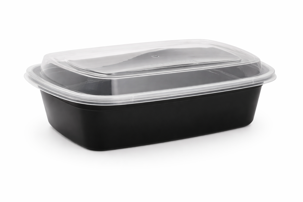32 oz Meal Prep Containers with Lids, 150 Pack – Black Rectangle Microwave-Safe Takeout, Disposable Food Storage – Commercial Bulk