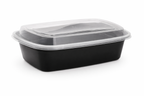 16 oz Meal Prep Containers with Lids, 150 Pack – Black Rectangle Microwave-Safe Takeout, Disposable Food Storage – Commercial Bulk