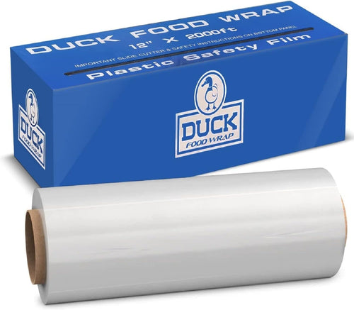 12 Inch Plastic Food Wrap Roll – 2000 Ft Bulk Clear Cling Film for Food Storage, Meal Prep & Commercial Kitchens – Strong Stretch Wrap - Duck Plastic Wrap
