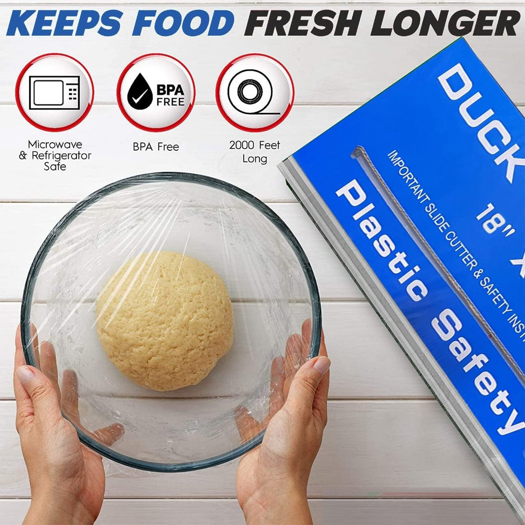 18 Inch Commercial Plastic Food Wrap Roll – 2000 Ft Bulk Heavy Duty Cling Film for Restaurants, Catering, Meal Prep & Food Storage – Clear Stretch Wrap- Duck Plastic Wrap