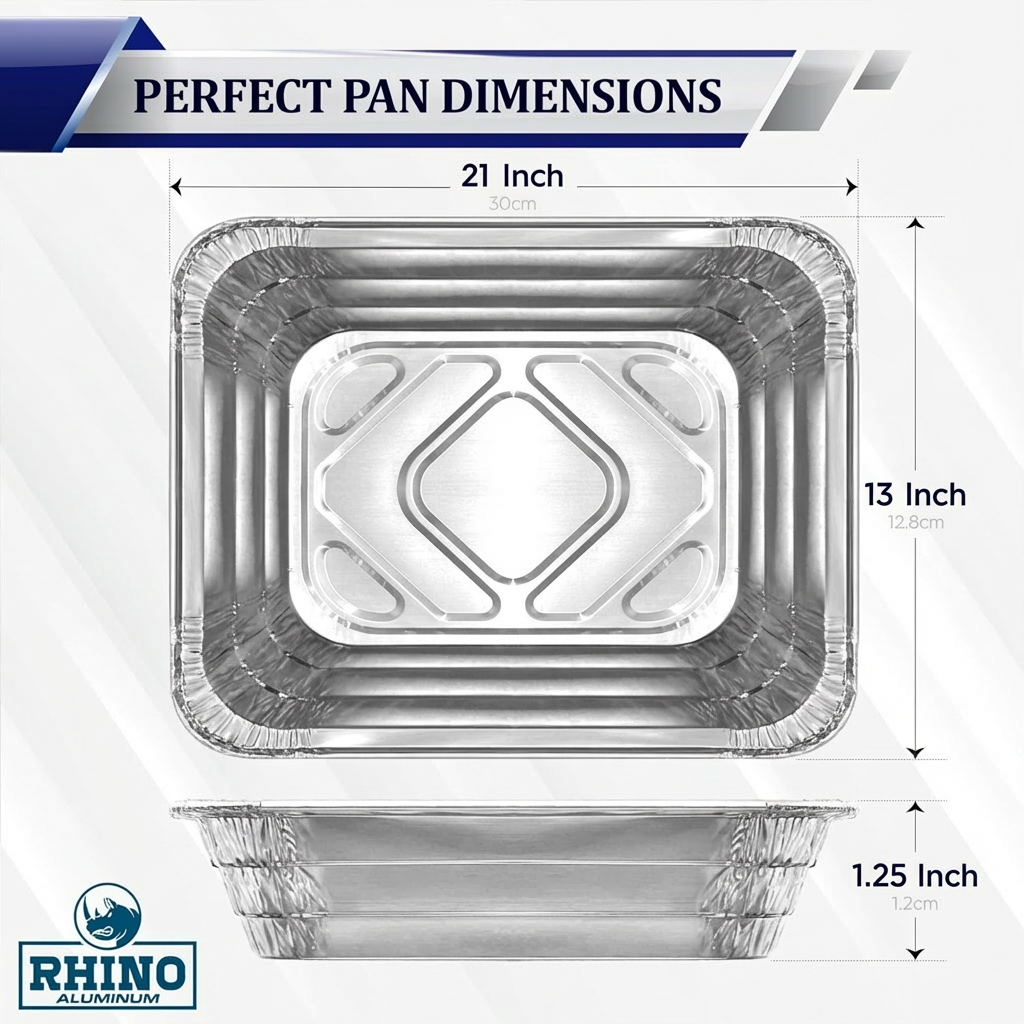 Full Size Aluminum Foil Pans – Shallow 1.25 Inch Depth – 50 Count Bulk Disposable Steam Table Trays for Catering, Baking & Food Service – Rhino Aluminum