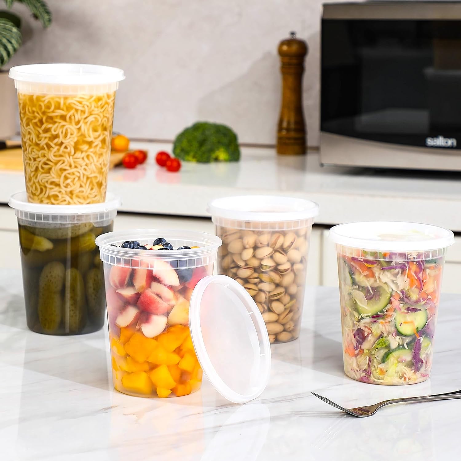 32 oz Deli Containers with Lids – 200 Count Bulk Clear Plastic Food Storage Cups for Meal Prep, Soups & Leftovers – Stackable & Leak-Resistant – Rhino Aluminum