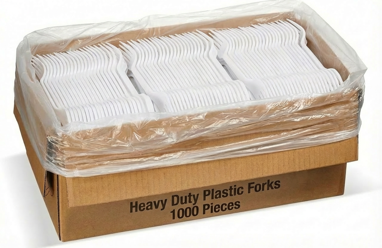 Heavy Duty Plastic Forks – 1,000 Count Bulk Disposable Cutlery for Parties, Catering & Food Service – Strong White Forks– Rhino Aluminum