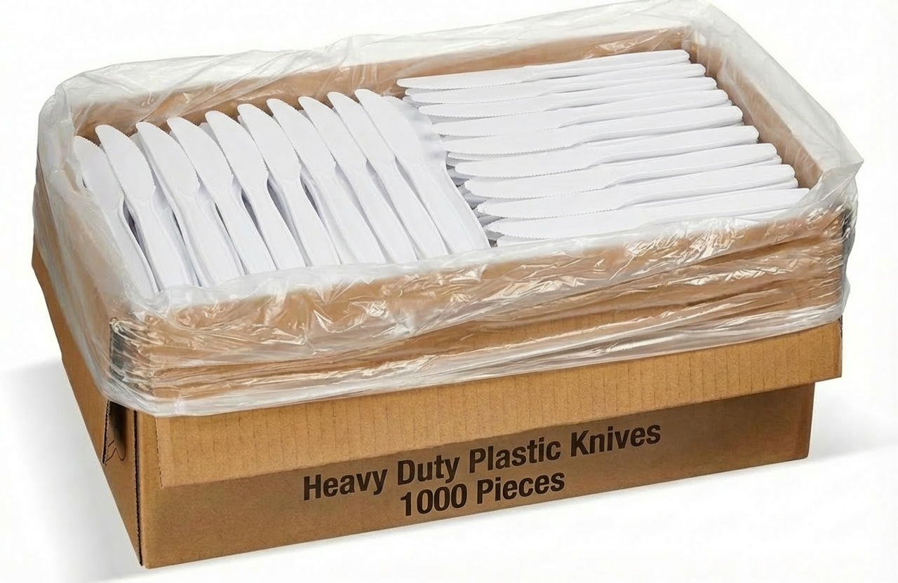 Heavy Duty Plastic Knifes – 1,000 Count Bulk Disposable Cutlery for Parties, Catering & Food Service – Strong White Knifes – Rhino Aluminum