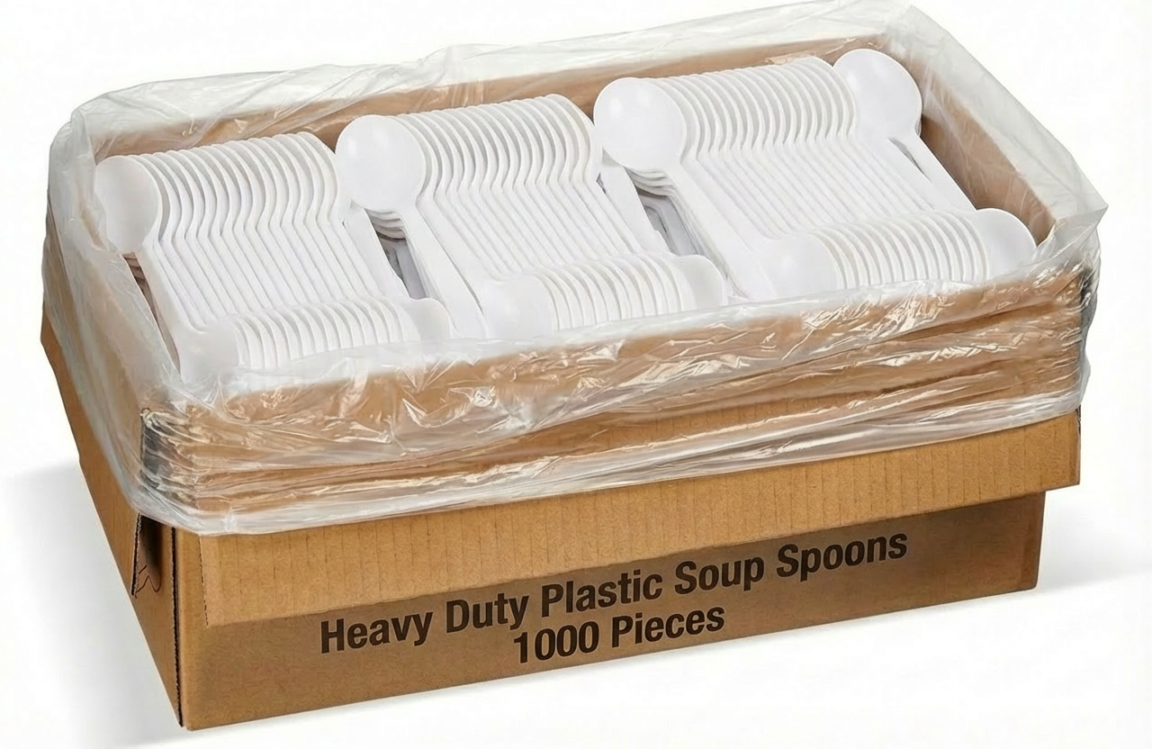 Heavy Duty Plastic Soup Spoons – 1,000 Count Bulk Disposable Cutlery for Parties, Catering & Food Service – Strong White Soup spoons – Rhino Aluminum
