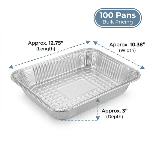 Half Size Aluminum Foil Pans – Deep 3 Inch Depth – 100 Count Bulk Disposable Catering Trays for Baking, Roasting & Large Batch Cooking – Rhino Aluminum