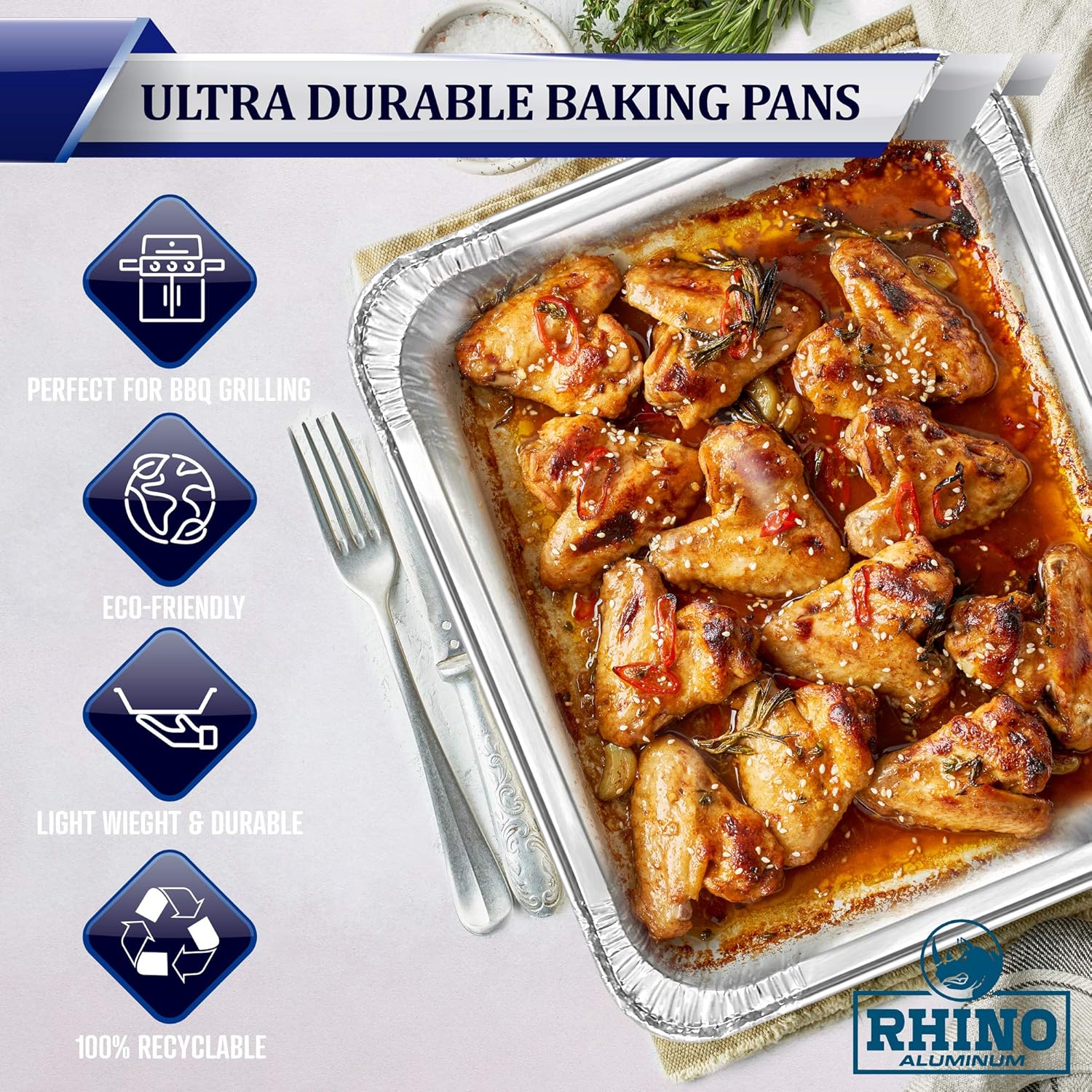 Half Size Aluminum Foil Pans – Medium 2.25 Inch Depth – 100 Count Bulk Disposable Catering Trays for Baking, Roasting & Food Service – Rhino Aluminum