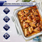 Half Size Aluminum Foil Pans – Deep 3 Inch Depth – 50 Count Bulk Disposable Catering Trays for Baking, Roasting & Large Batch Cooking – Rhino Aluminum