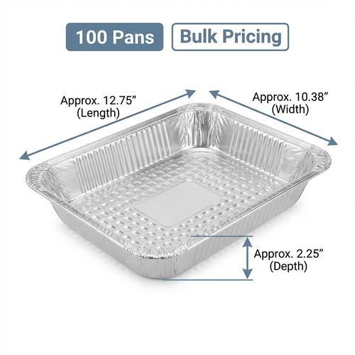 Half Size Aluminum Foil Pans – Medium 2.25 Inch Depth – 100 Count Bulk Disposable Catering Trays for Baking, Roasting & Food Service – Rhino Aluminum