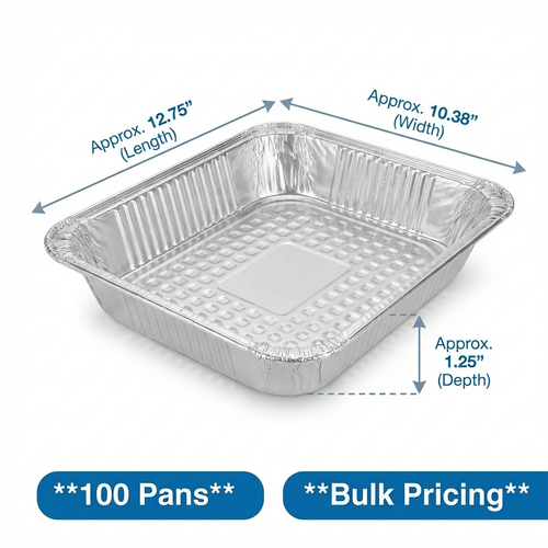 Half Size Aluminum Foil Pans – Shallow 1.25 Inch Depth – 100 Count Bulk Disposable Catering Trays for Baking, Roasting & Food Service – Rhino Aluminum