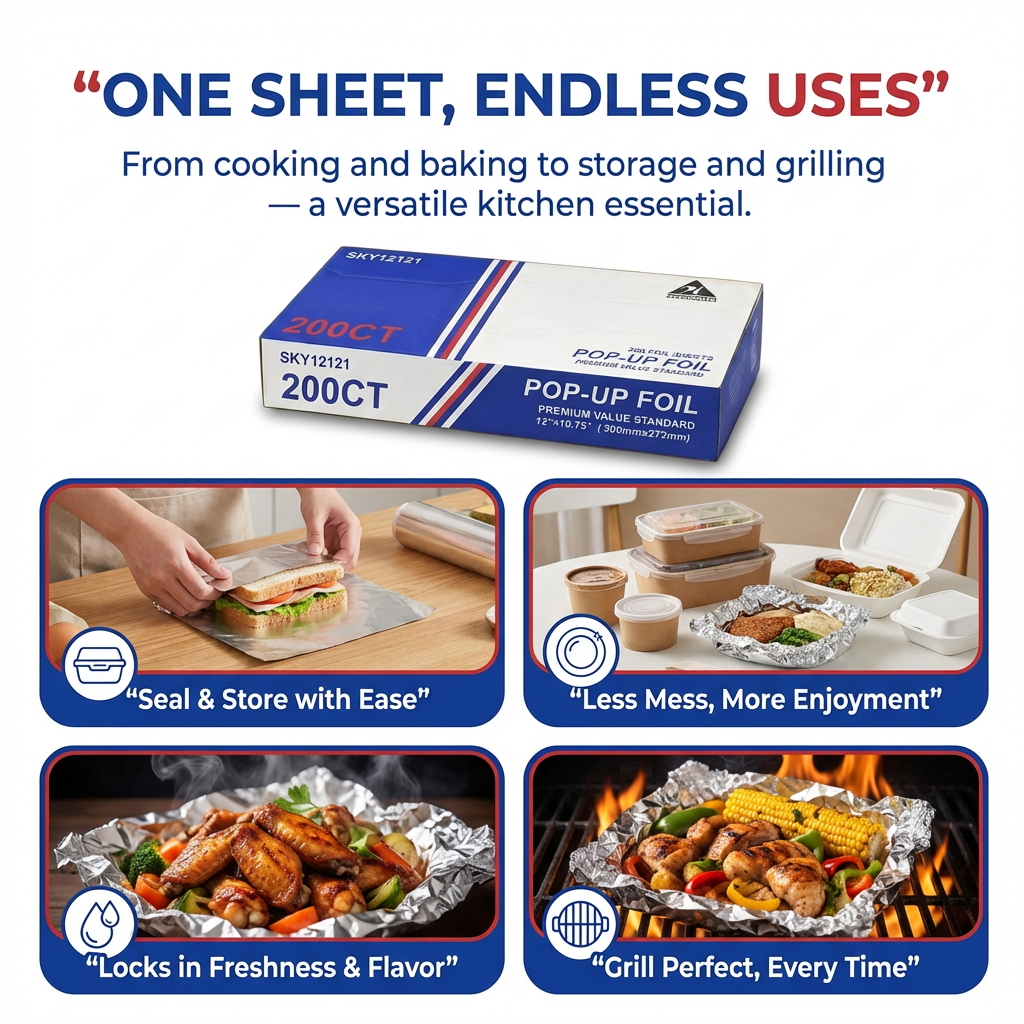 12 x 10.75 Inch Heavy Duty Aluminum Pop-Up Foil Sheets – 4 Pack (200 Sheets Per Box) – 8000 Count Bulk Pre-Cut Foil for Grilling, Baking & Food Storage – Commercial Strength