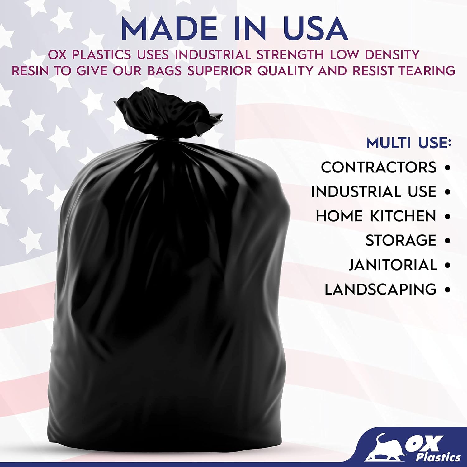 13 Gallon Heavy Duty Kitchen Trash Bags – 2 Mil Thick – 24 x 30 Inch – 200 Count Bulk Garbage Bags for Home, Office & Commercial Use – Ox Plastics