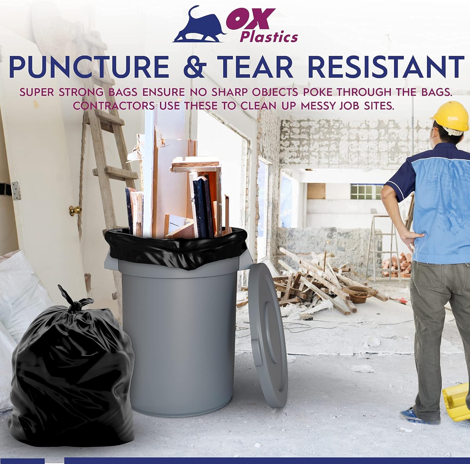 13 Gallon Heavy Duty Kitchen Trash Bags – 2 Mil Thick – 24 x 30 Inch – 200 Count Bulk Garbage Bags for Home, Office & Commercial Use – Ox Plastics