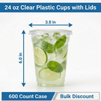 24 oz Iced Coffee Cups with Lids, 600 Pack – Clear Plastic To Go Cups for Coffee, Cold Drinks, Smoothies – Commercial Grade Bulk
