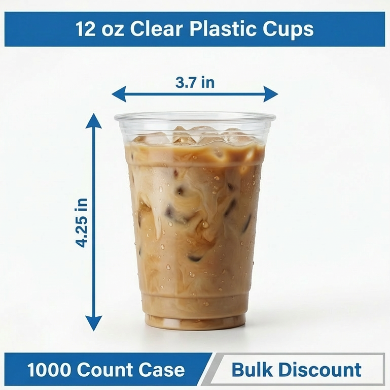 12 oz Clear Plastic Cups – 1,000 Count Bulk Disposable Drink Cups for Iced Coffee, Cold Beverages & Parties – Durable & Stackable – Rhino Aluminum