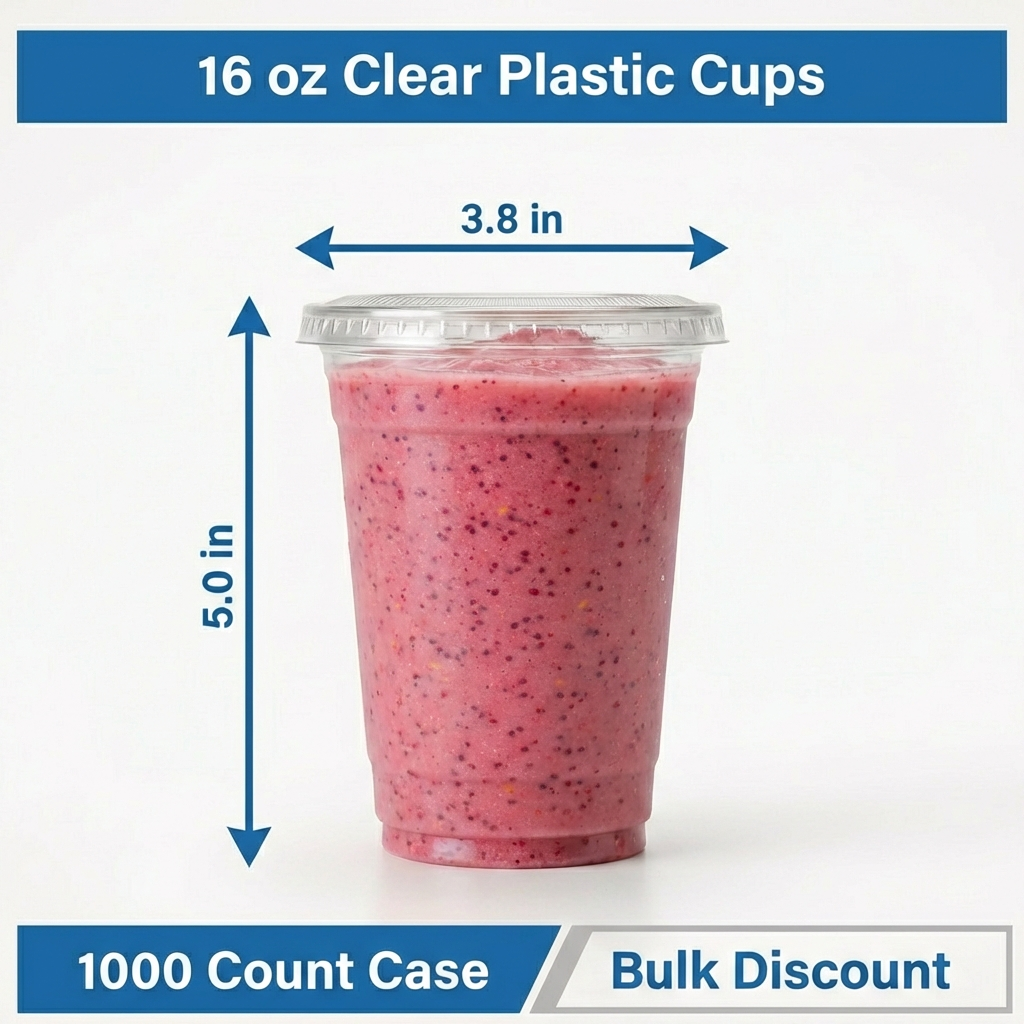 16 oz Clear Plastic Cups – 1,000 Count Bulk Disposable Drink Cups for Iced Coffee, Cold Beverages & Parties – Durable & Stackable – Rhino Aluminum