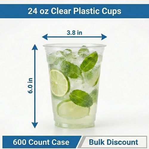 24 oz Clear Plastic Cups – 1,000 Count Bulk Disposable Drink Cups for Iced Coffee, Cold Beverages & Parties – Durable & Stackable – Rhino Aluminum