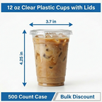 12 oz Iced Coffee Cups with Lids, 500 Pack – Clear Plastic To Go Cups for Coffee, Cold Drinks, Smoothies – Commercial Grade Bulk