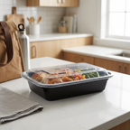 32 oz Meal Prep Containers with Lids, 150 Pack – Black Rectangle Microwave-Safe Takeout, Disposable Food Storage – Commercial Bulk