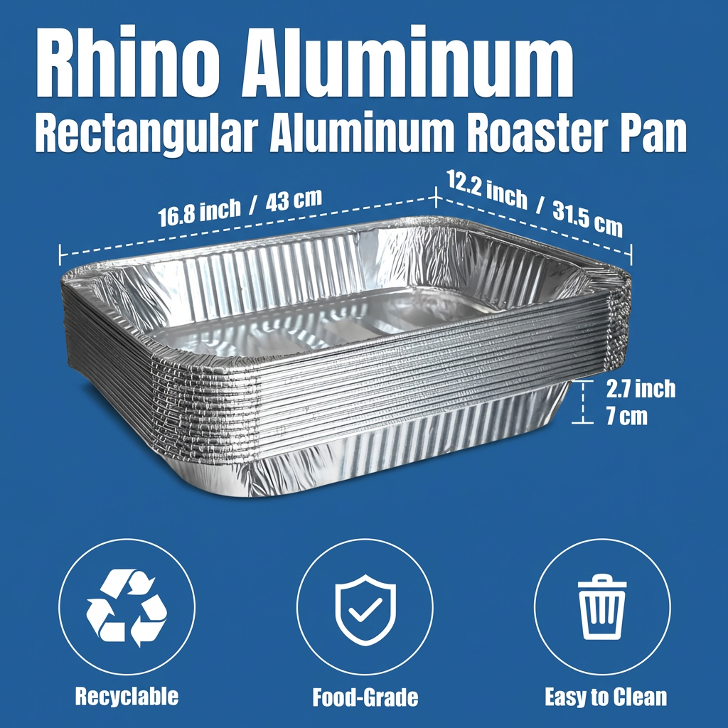 Rectangular Aluminum Roaster Pans – 100 Pack Bulk Disposable Roasting & Catering Trays for Turkey, Meats & Large Meals – Rhino Aluminum