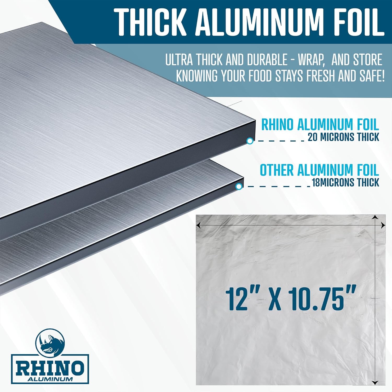 12 x 10.75 Inch Heavy Duty Aluminum Pop-Up Foil Sheets – 300 Count Bulk Pre-Cut Foil for Grilling, Baking, Wrapping & Food Storage – Commercial Strength – Rhino Aluminum