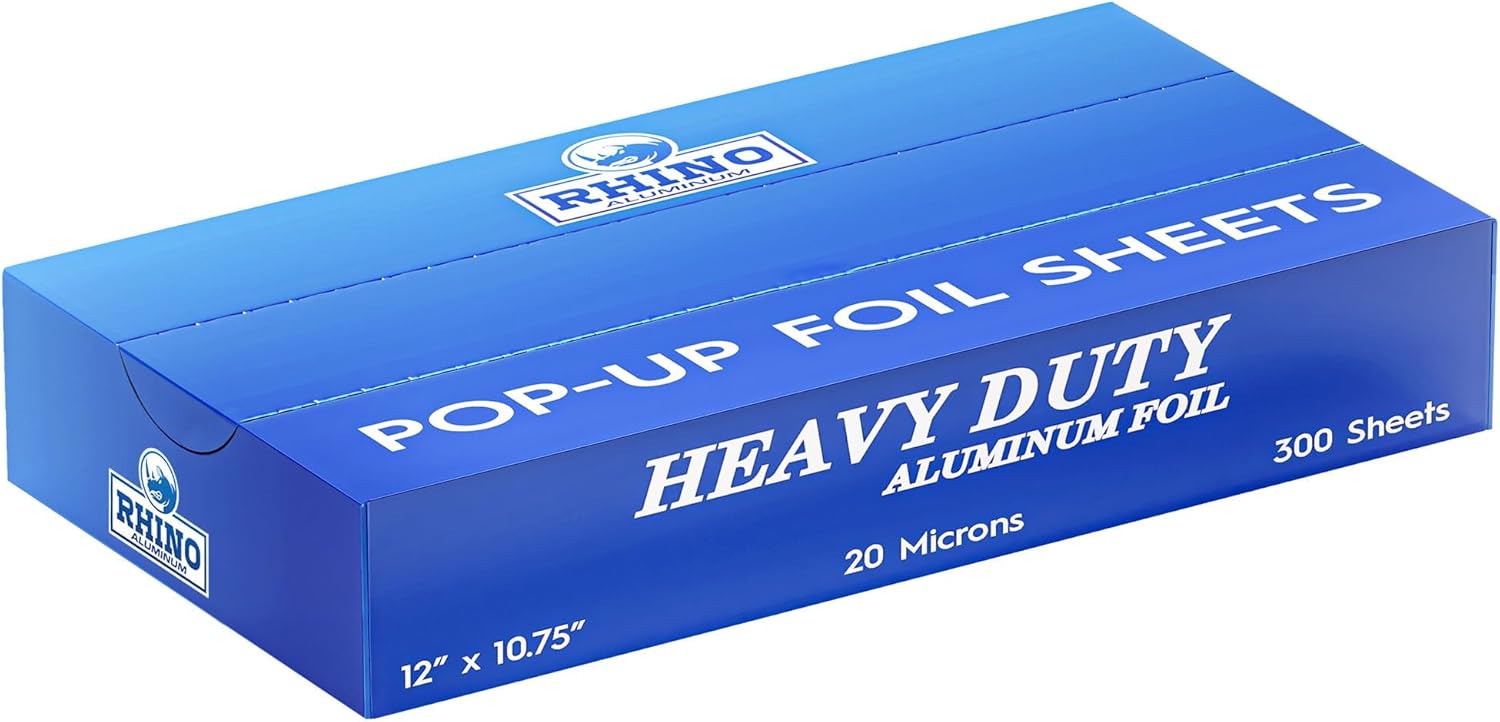 12 x 10.75 Inch Heavy Duty Aluminum Pop-Up Foil Sheets – 300 Count Bulk Pre-Cut Foil for Grilling, Baking, Wrapping & Food Storage – Commercial Strength – Rhino Aluminum