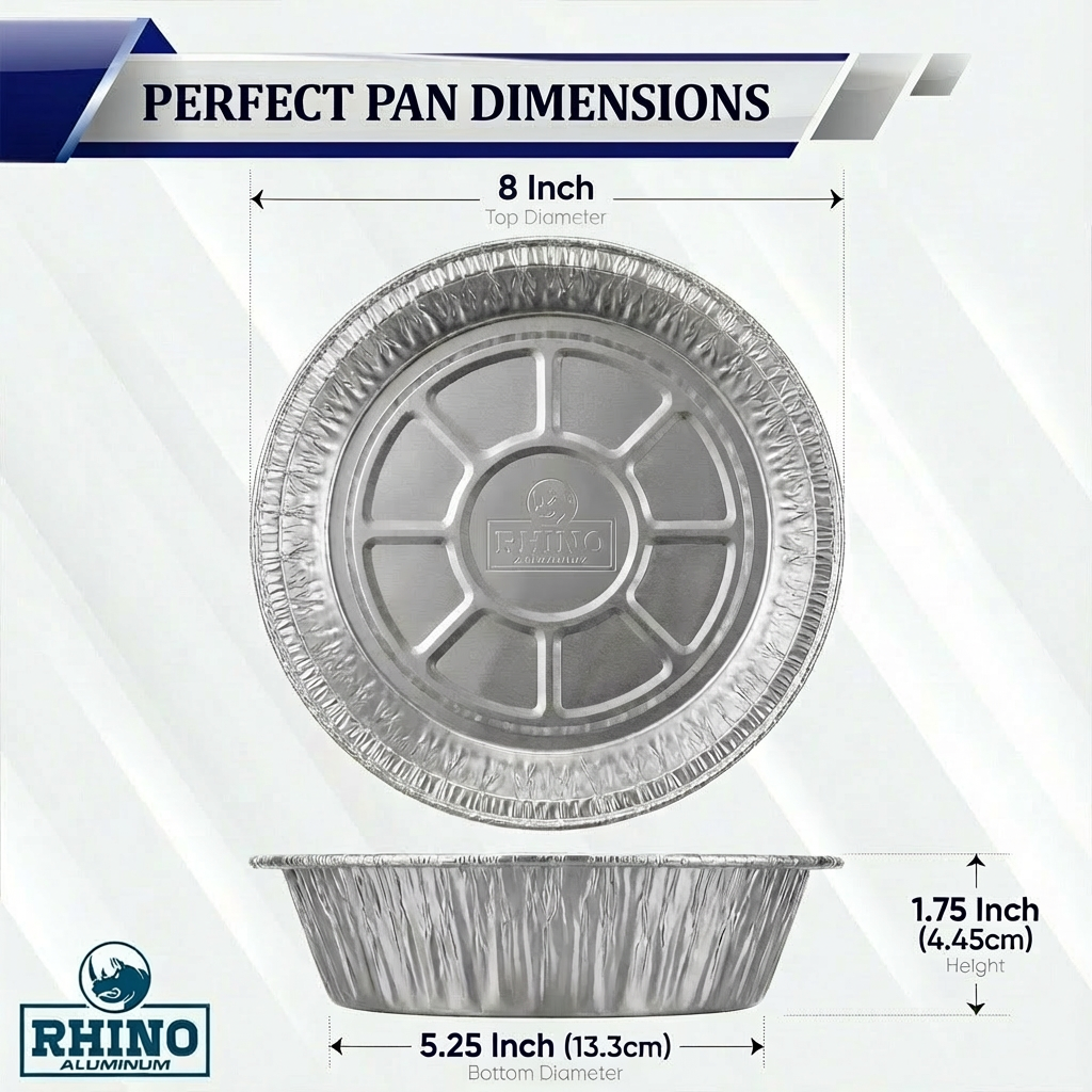 8 Inch Round Aluminum Foil Pans – 100 Count Bulk Disposable Baking & Catering Trays for Cakes, Pies & Meal Prep – Rhino Aluminum
