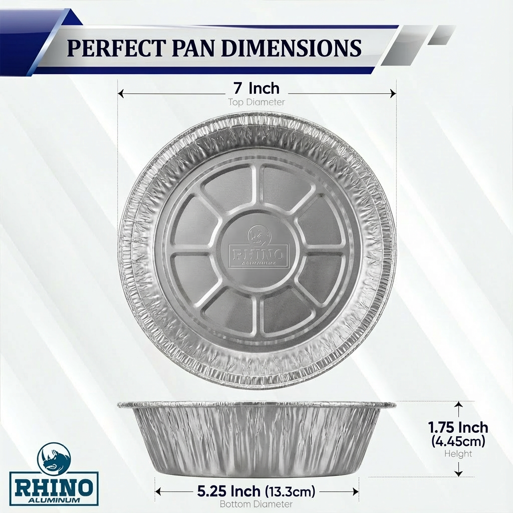 7 Inch Round Aluminum Foil Pans – 100 Count Bulk Disposable Baking & Catering Trays for Cakes, Pies & Meal Prep – Rhino Aluminum