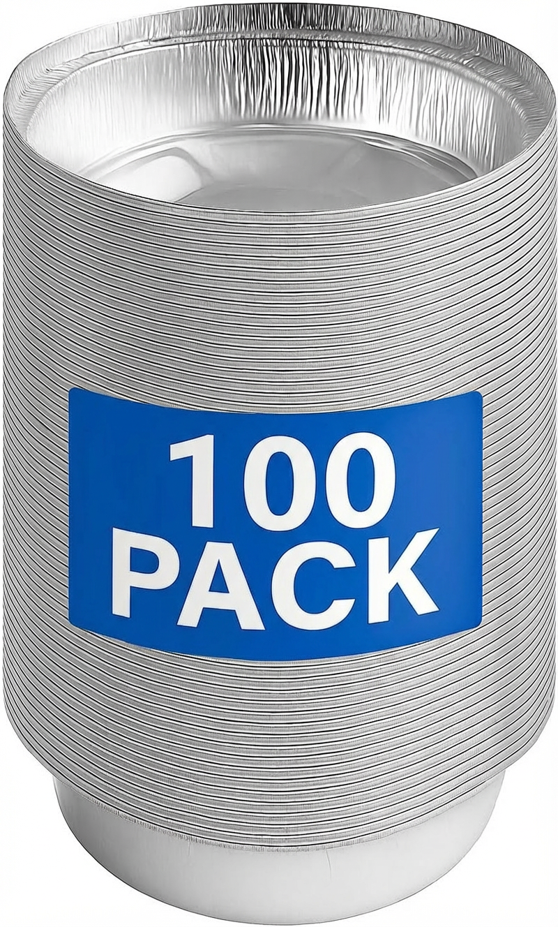 8 Inch Round Aluminum Foil Pans – 100 Count Bulk Disposable Baking & Catering Trays for Cakes, Pies & Meal Prep – Rhino Aluminum