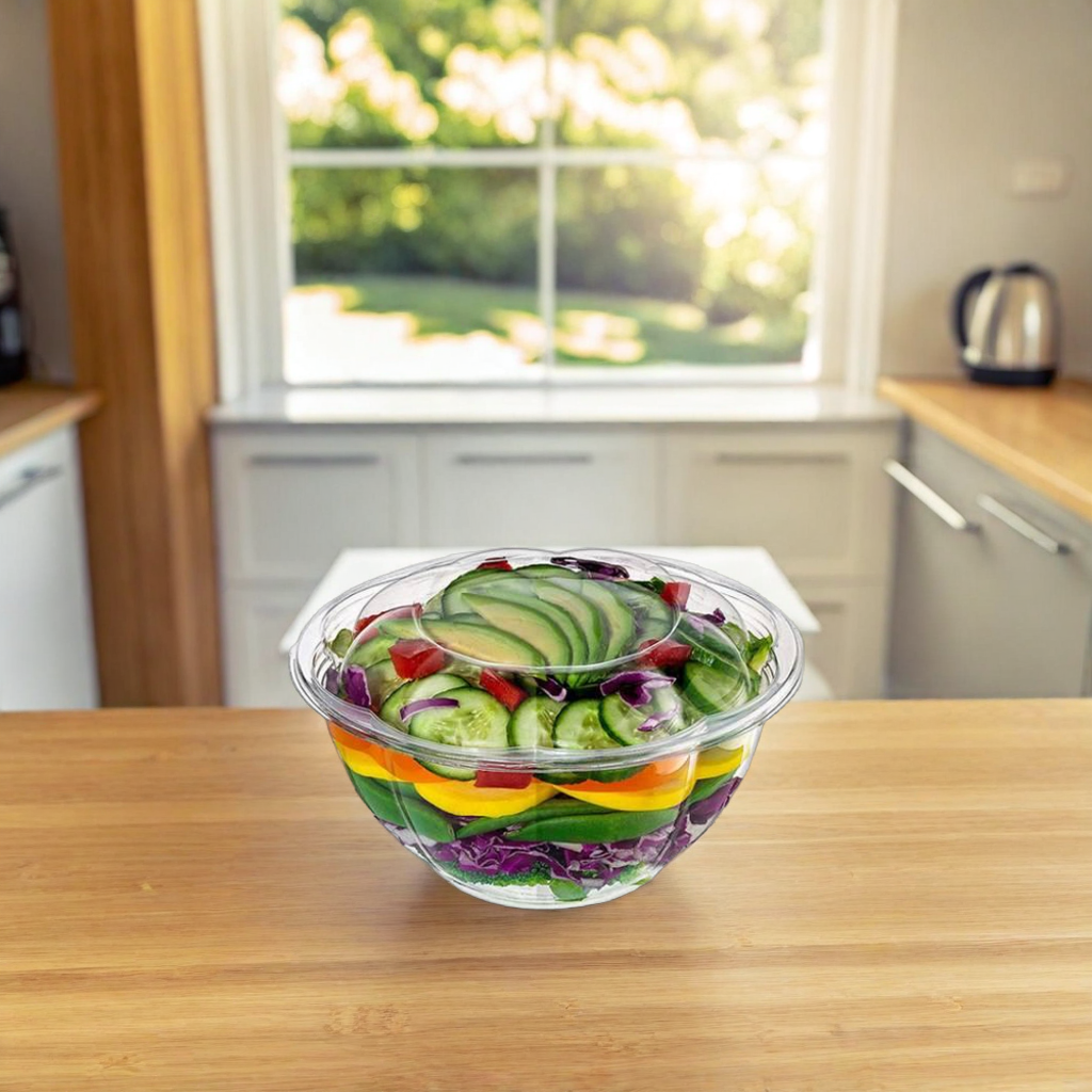 48 oz Clear Salad Bowls with Lids – 150 Count Bulk Disposable Food Containers for Salads, Meal Prep & Takeout – Leak-Resistant & Stackable – Rhino Aluminum