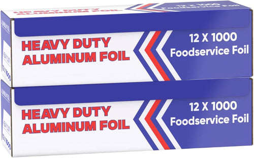 12 Inch Heavy Duty Aluminum Foil Roll – 1000 Ft (2 Pack) Bulk Thick Foodservice Aluminum Foil for BBQ, Catering, Roasting & Food Storage – Commercial Grade