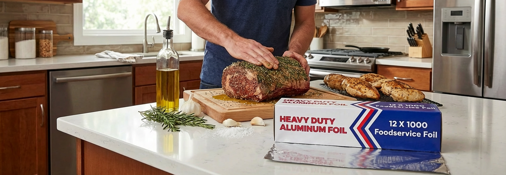 12 Inch Heavy Duty Aluminum Foil Roll – 1000 Ft Bulk Thick Foodservice Aluminum Foil for BBQ, Catering, Roasting & Food Storage – Commercial Grade