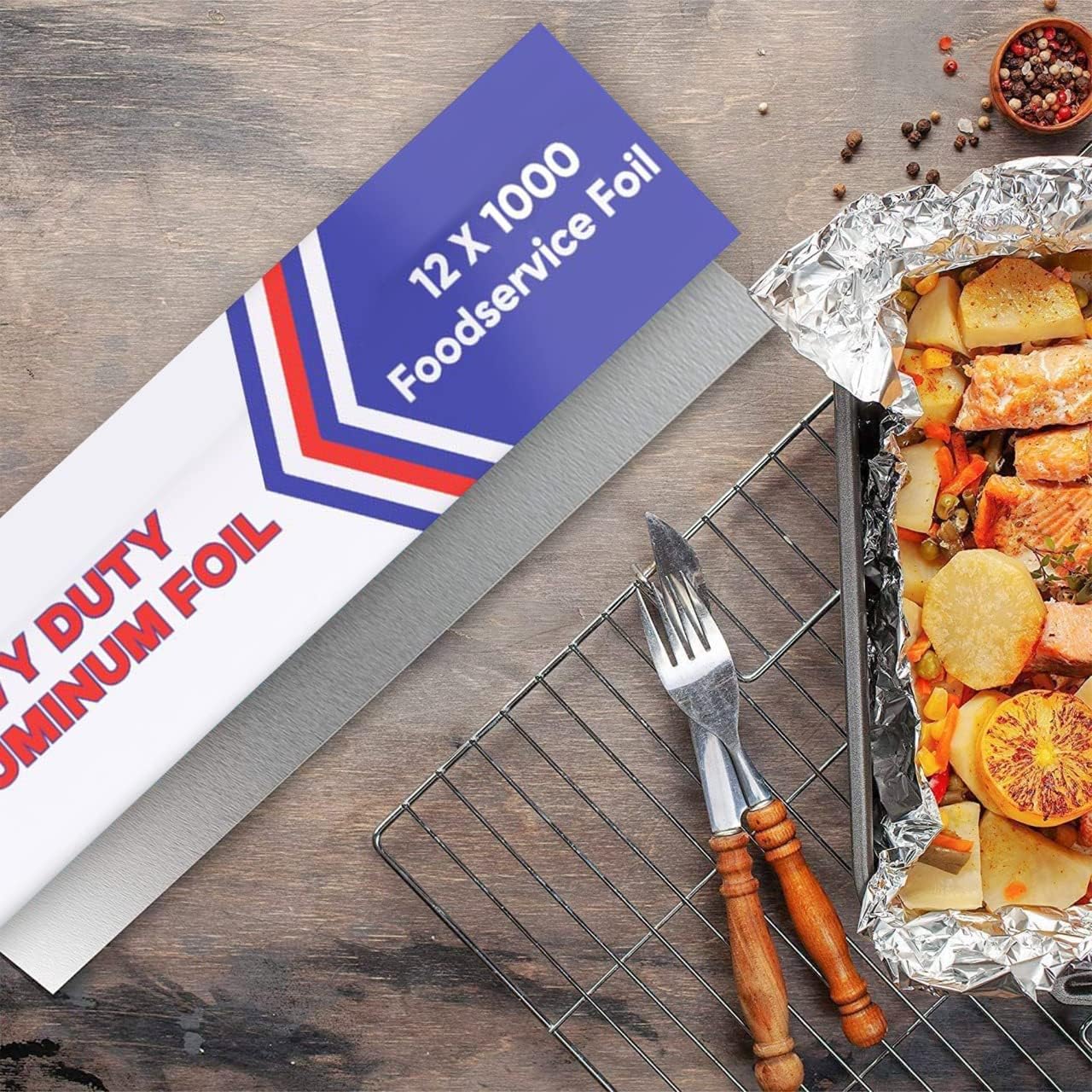 12 Inch Heavy Duty Aluminum Foil Roll – 1000 Ft Bulk Thick Foodservice Aluminum Foil for BBQ, Catering, Roasting & Food Storage – Commercial Grade