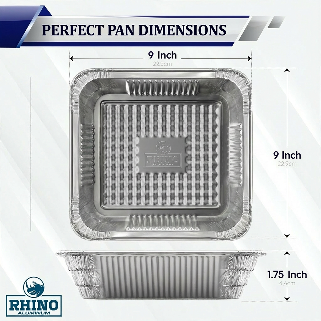 9 x 9 Inch Square Aluminum Foil Pans – 50 Count Bulk Disposable Baking & Catering Trays for Brownies, Casseroles & Meal Prep – Rhino Aluminum