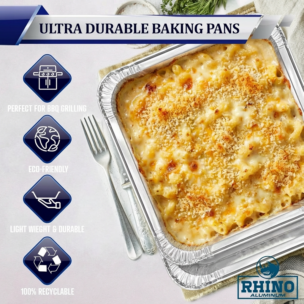 9 x 9 Inch Square Aluminum Foil Pans – 50 Count Bulk Disposable Baking & Catering Trays for Brownies, Casseroles & Meal Prep – Rhino Aluminum